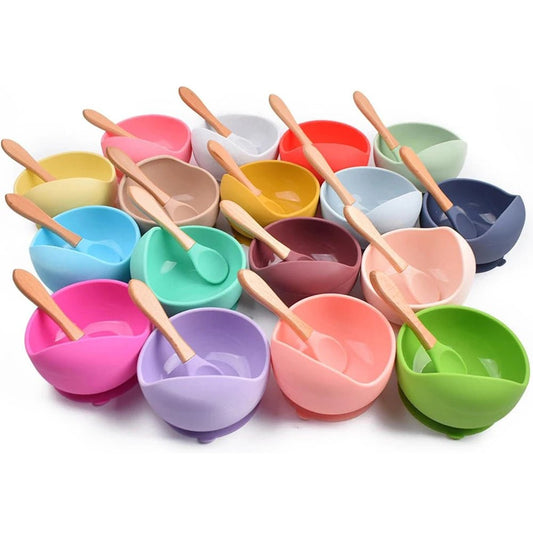 Baby silicone feeding set with suction bowl and spoon for toddlers