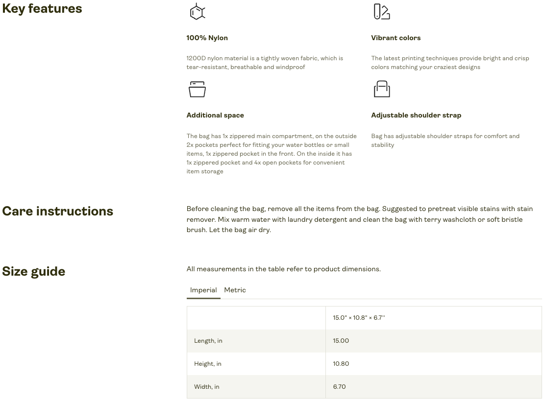 Size and product details for Chic Amiba Logo Diaper Backpack – Modern Black & White