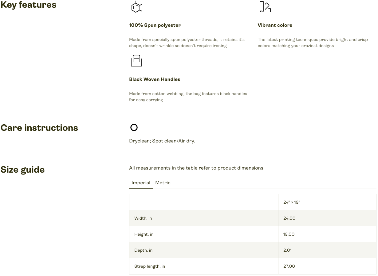 Size and product details for “My Amiba Monsters” Tote Bag | Travel Carry Bag