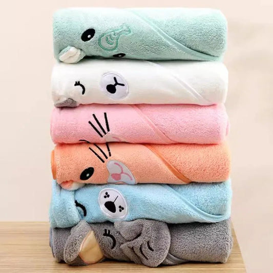 Adorable baby bath swaddle with soft absorbent hooded towel
