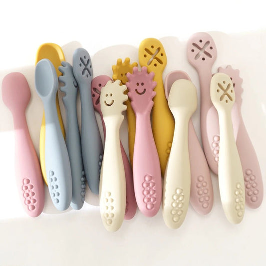 Adorable Baby Feeding Spoon Set Safe Silicone Utensils for Weaning - Amiba