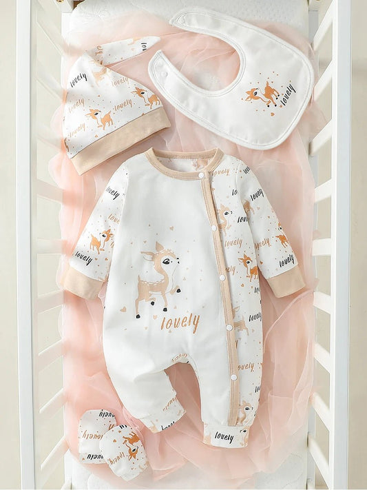 Adorable Deer Baby Jumpsuit Set for All Seasons Comfort - Amiba
