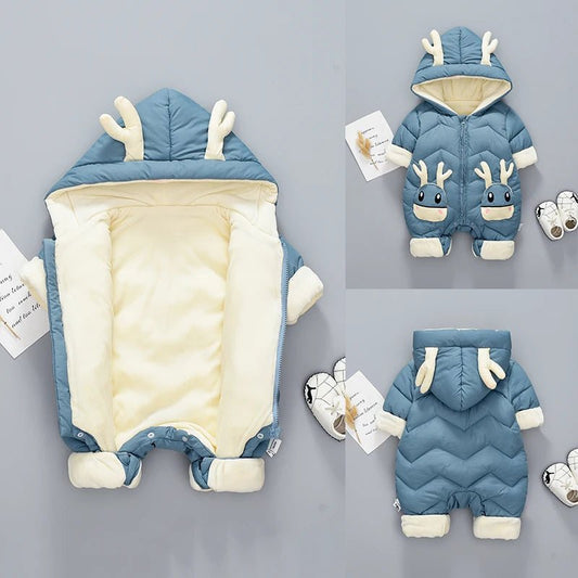 Baby Winter Snowsuit Warm Plush Velvet Lined Outfit - Amiba