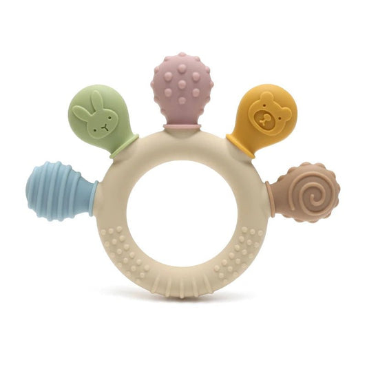 Colorful silicone baby teether designed for safe teething relief
