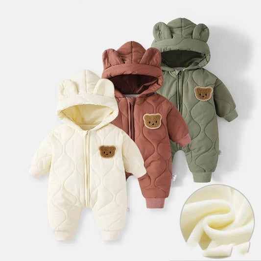 Cozy Bear Baby Romper Warm Winter Outfit for Newborns - Amiba