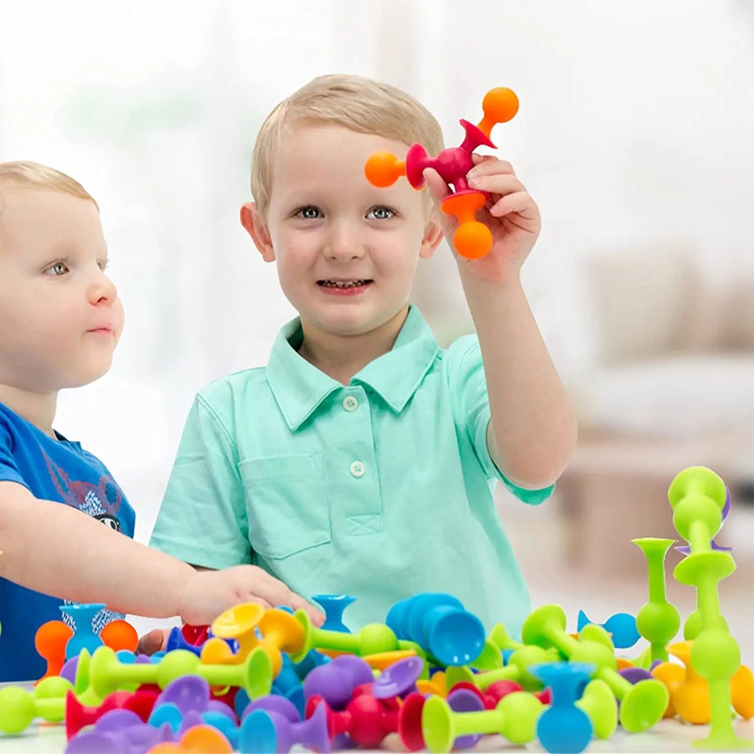Vibrant suction block set offering kids creative building fun