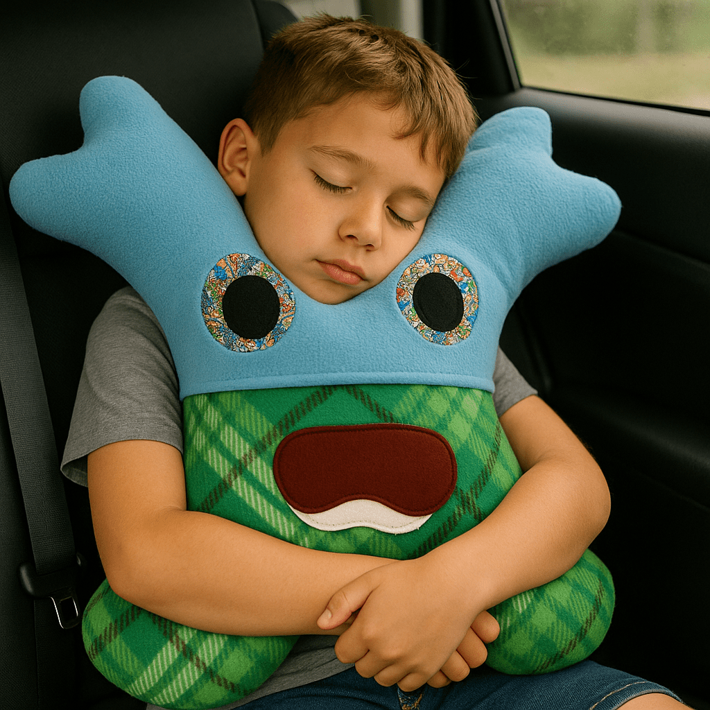 Unique supportive pillow preventing slump during long road car journeys