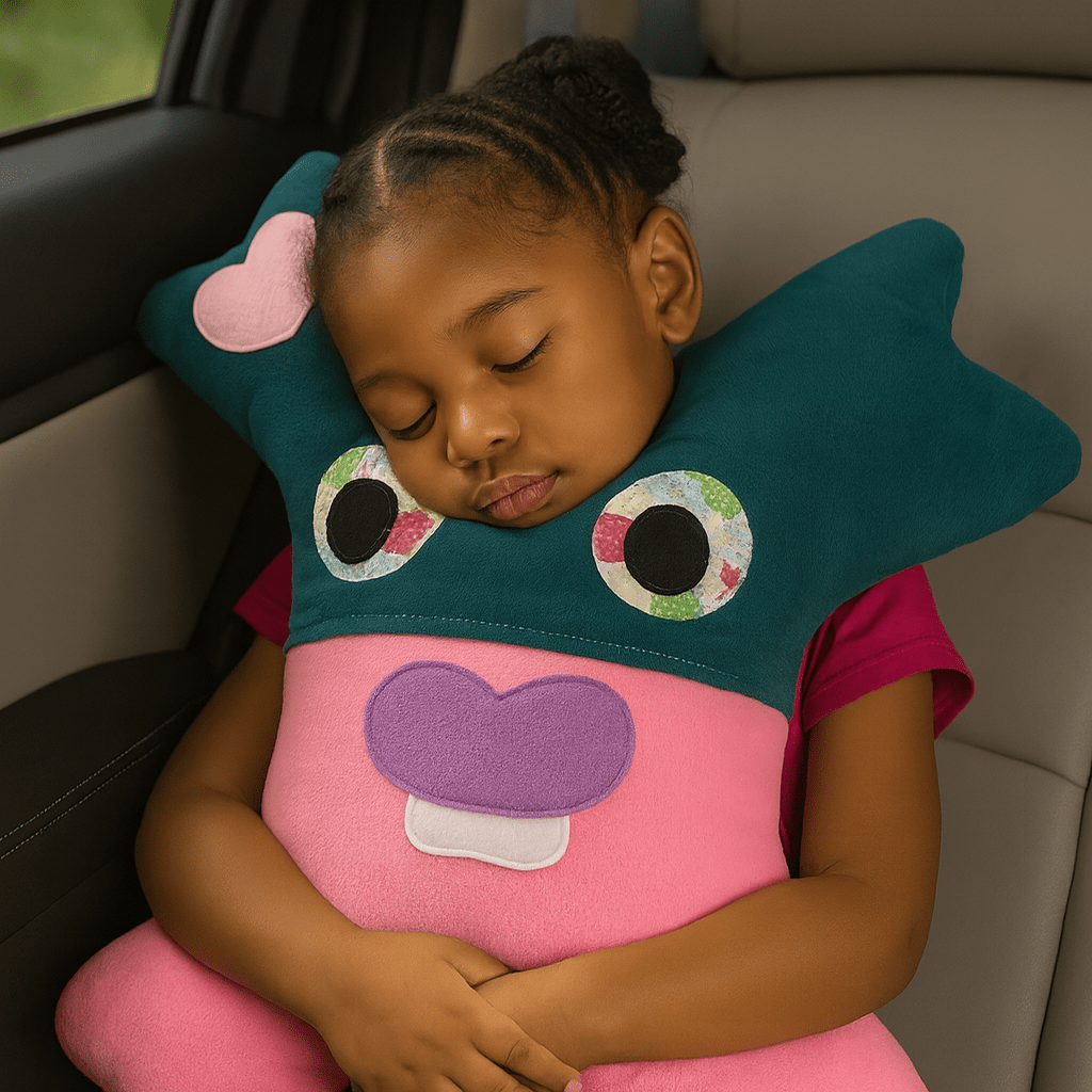 Amiba handmade child pillow crafted for comfort during car trips