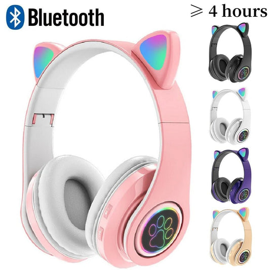 Cute cat ear Bluetooth headphones crafted with colorful lights and wireless freedom