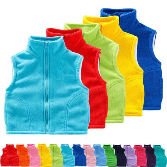 Fleece kids vest crafted with soft polar fabric for warmth and layering comfort