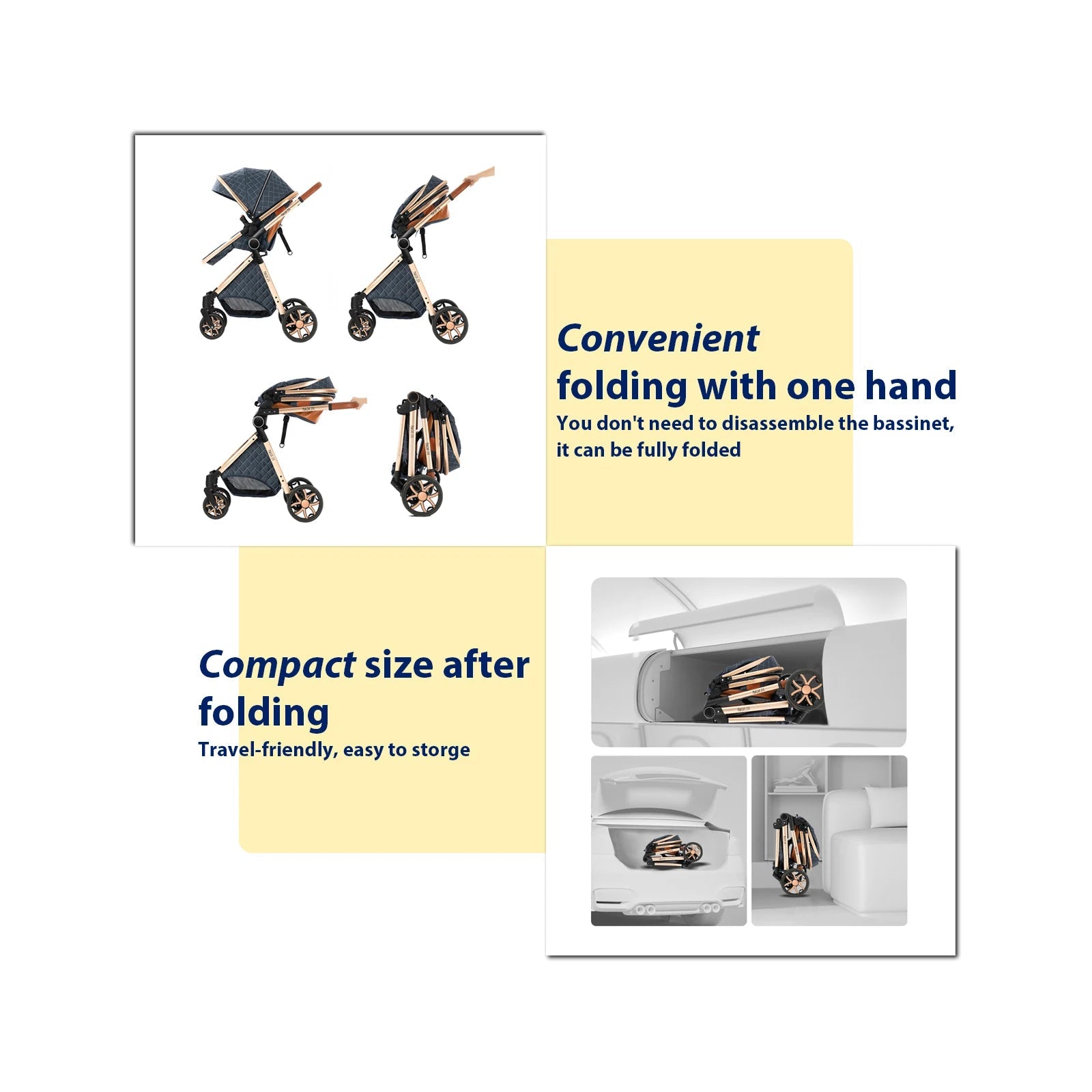 Compact foldable baby stroller crafted for portability and comfort