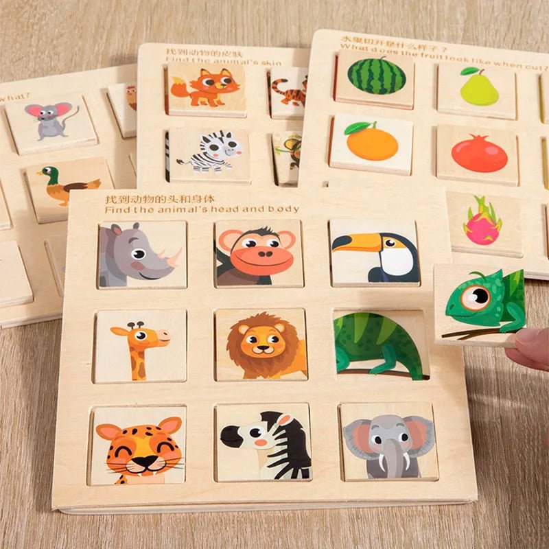 Fruit animal learning puzzle crafted as fun cognitive matching game for kids