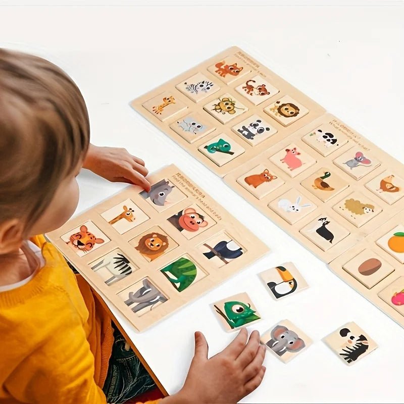 Cognitive learning puzzle with fruit and animal themes for playful education