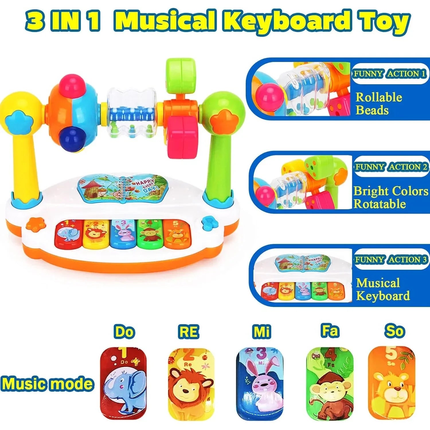 Fun Rotating Music Keyboard – Interactive Lights and Learning Toy - Amiba