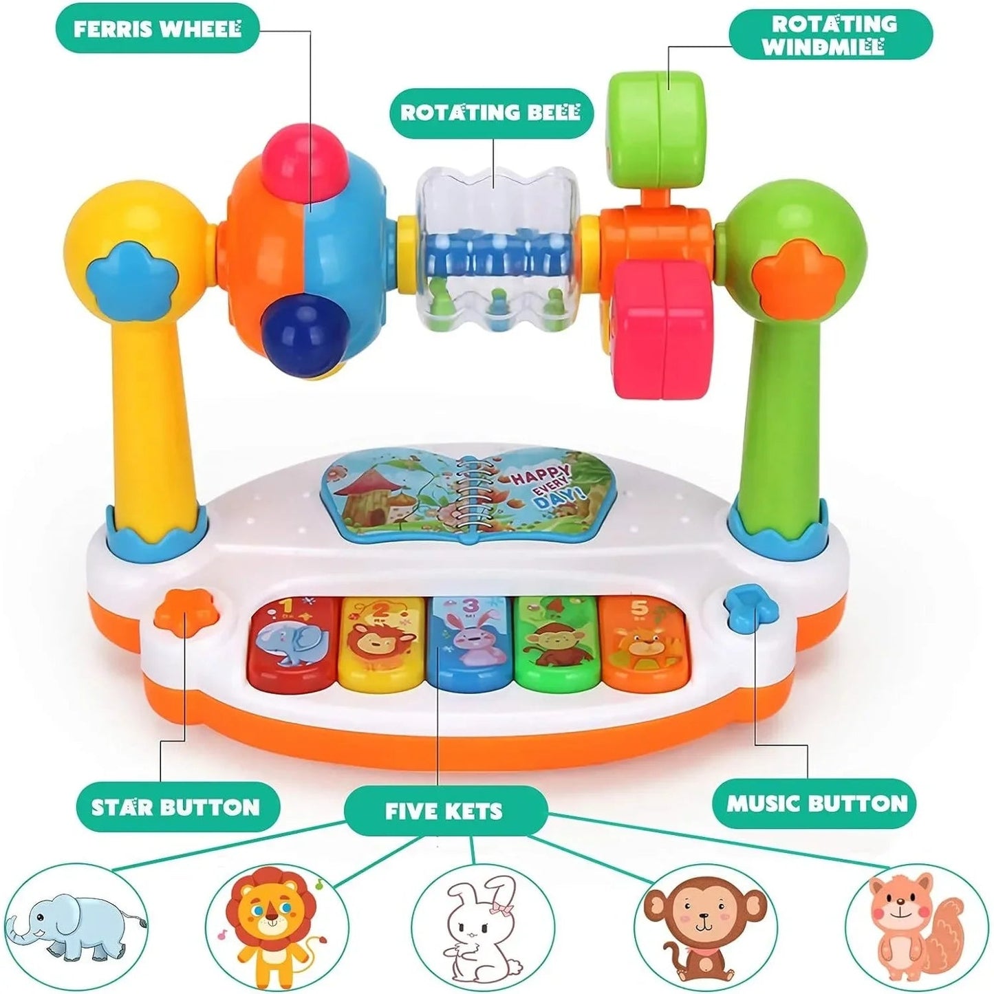 Fun Rotating Music Keyboard – Interactive Lights and Learning Toy - Amiba
