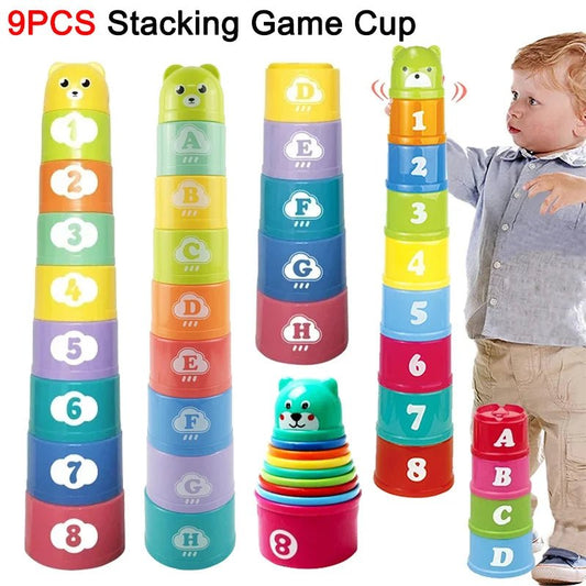 Fun stacking cups game crafted as educational toy for hand eye coordination