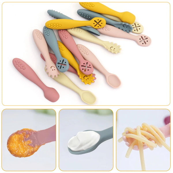 Adorable Baby Feeding Spoon Set Safe Silicone Utensils for Weaning