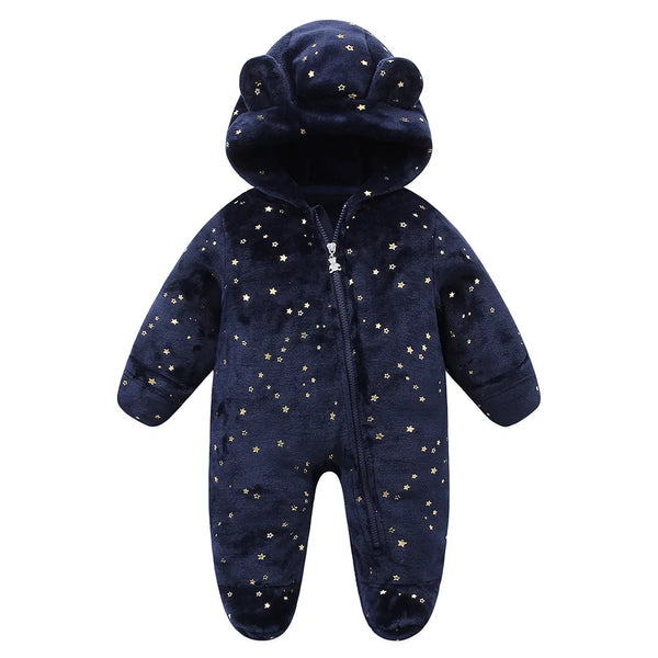 Velvet Baby Jumpsuit Soft Warm Hooded Romper for Winter