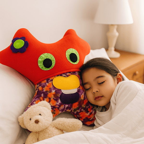 Soft Amiba pillow made by hand for kids’ relaxed travel naps