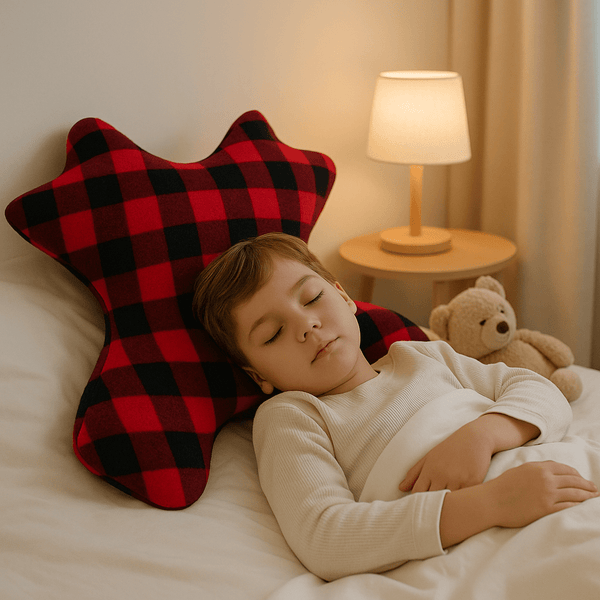 Unique handmade monster pillow supporting kids during car naps