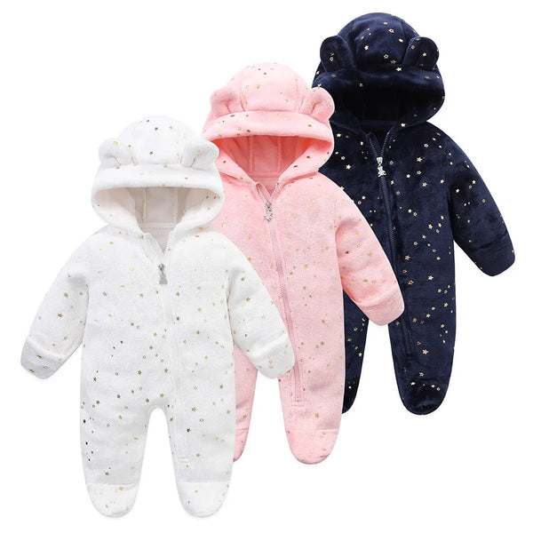 Velvet Baby Jumpsuit Soft Warm Hooded Romper for Winter