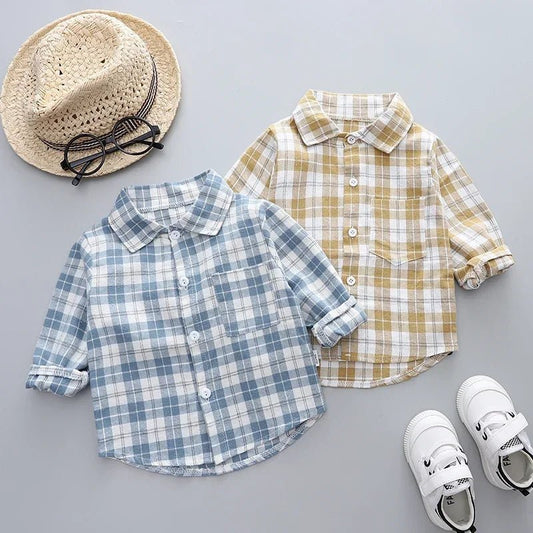 Kids Cotton Shirt with Breathable Fabric and Stylish Plaid Design - Amiba