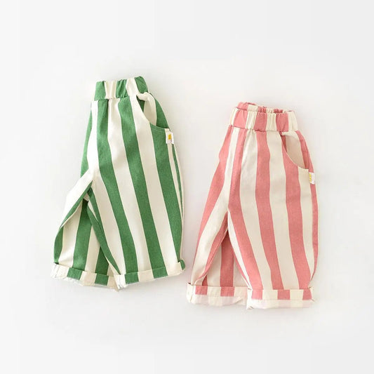 Kids Striped Cotton Pants Stylish Breathable All Season Wear - Amiba