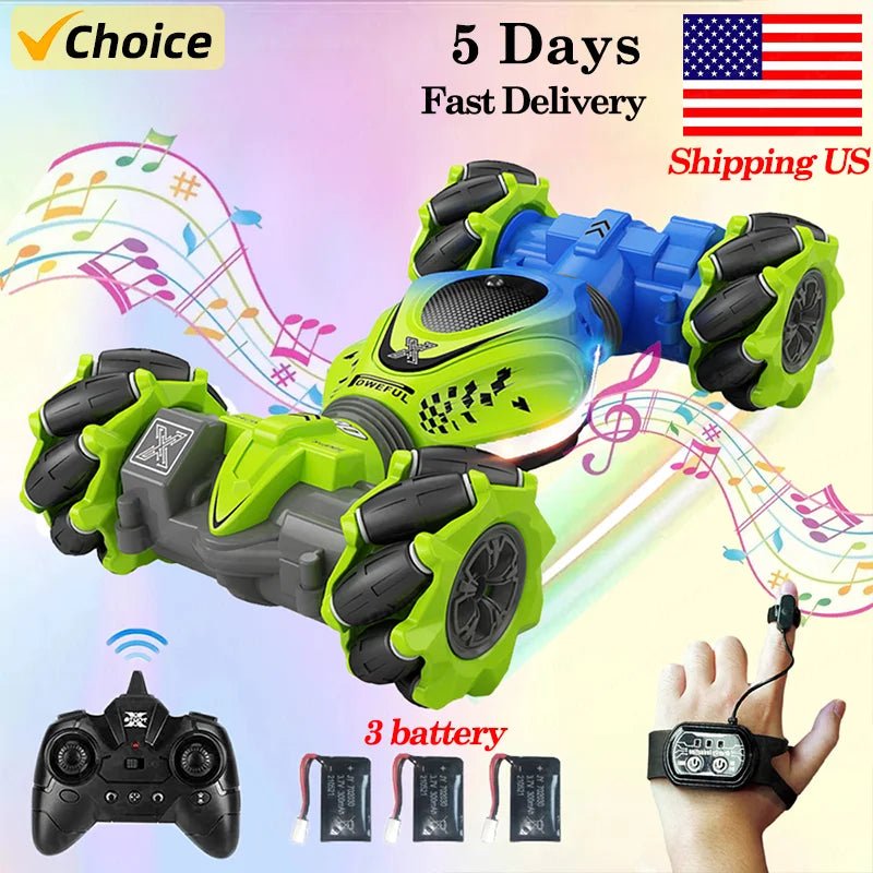 Magic motion stunt car with wrist control lets kids perform flips spins and thrilling tricks for nonstop fun interactive play and exciting remote driving.