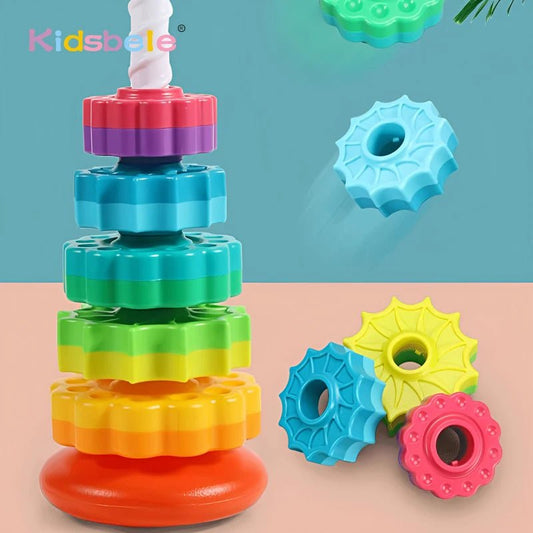 Rainbow Spin Stacker Toy enhances early education with colorful stacking fun while building motor skills in young children.