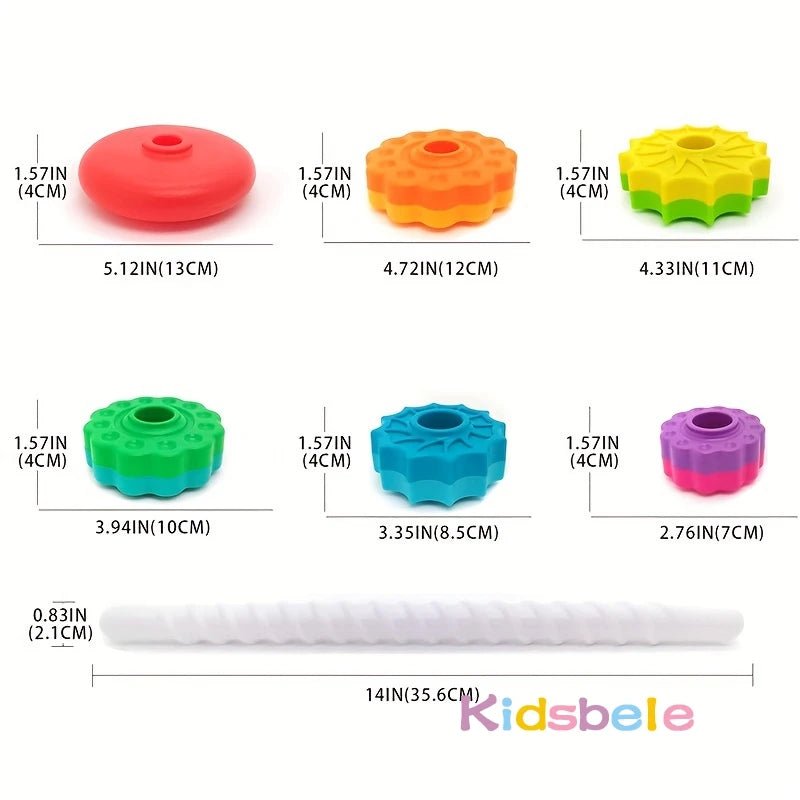 Rainbow Spin Stacker Toy combines fun stacking challenges with early education to improve coordination and motor skills.