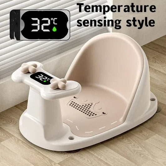 Smart Baby Bath Seat with built-in temperature sensing ensures safe, stress-free baths and keeps your newborn comfortable and protected every time.