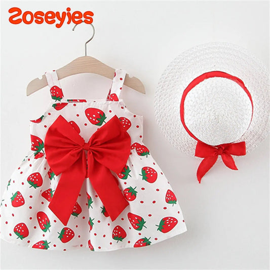 Sweet Strawberry Princess Dress crafted for girls, a cute summer outfit with breathable fabric, stylish design, and playful charm for warm days.