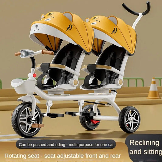 Twin Adventure Stroller converts into a tricycle and stroller, offering versatility, comfort, and fun for kids during family outings.