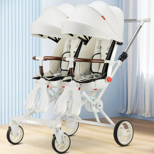 Twin Adventure Stroller lightweight foldable design provides comfort and safety for two babies, making every family outing smooth and easy.