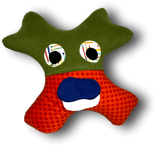 Soft handmade monster pillow crafted for cozy naps in travel seats