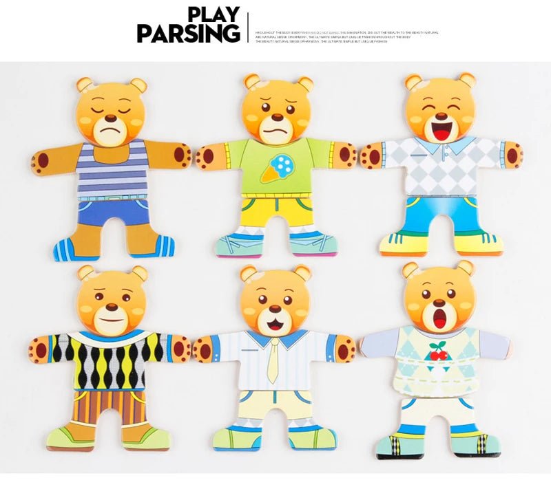 Wooden Educational Dress-Up Puzzle enhances storytelling, imagination, and skill-building for kids ages 3–6 with fun animal family pieces.