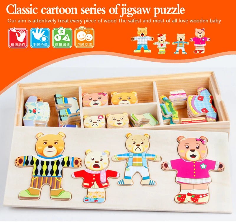 Interactive Wooden Dress-Up Puzzle for Animal Families sparks creativity, storytelling, and skill-building in children ages 3–6.