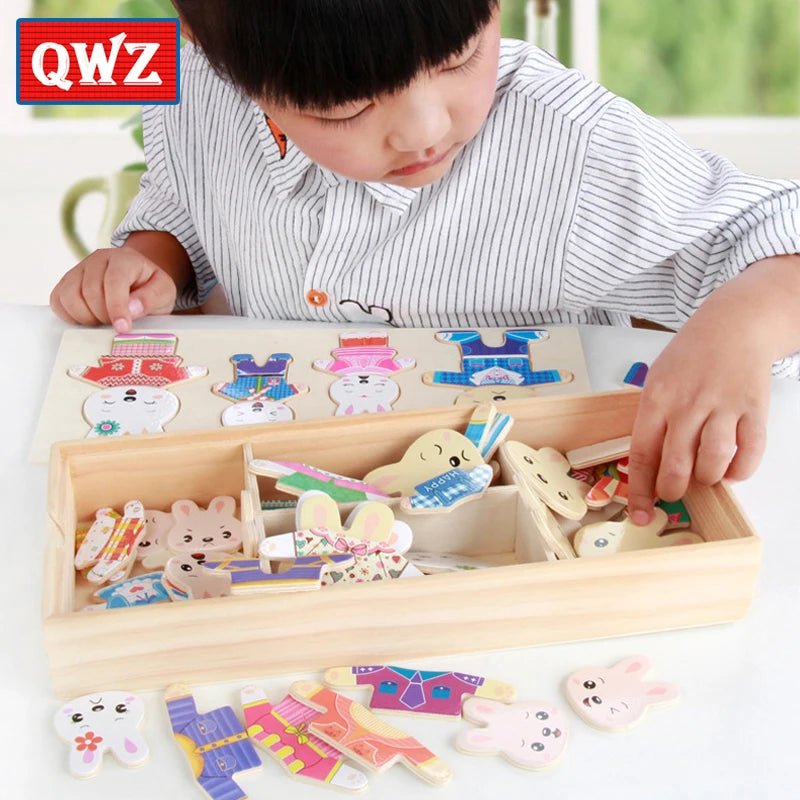 Wooden Puzzle Set with Dress-Up Animals for children 3–6 sparks creativity, storytelling, and skill-building through interactive fun.