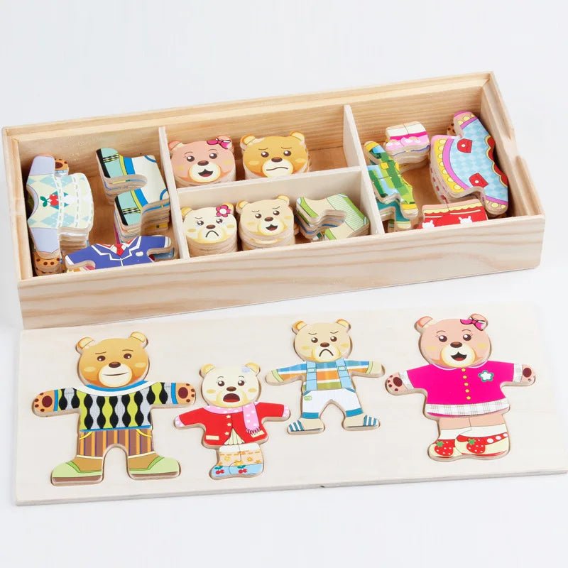 Animal Family Wooden Dress-Up Puzzle engages children 3–6 in imaginative play, boosting cognitive skills and fine motor development.