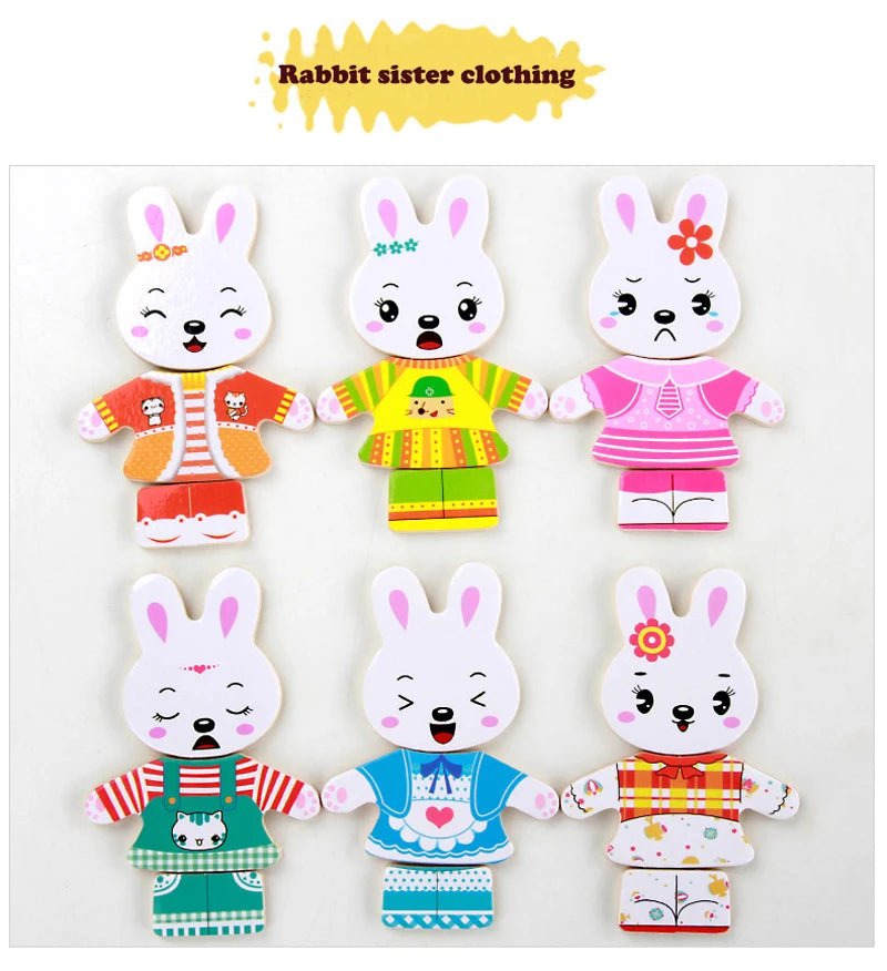 Dress-Up Wooden Puzzle for Kids enhances creativity and problem-solving with animal family role play designed for ages 3–6.