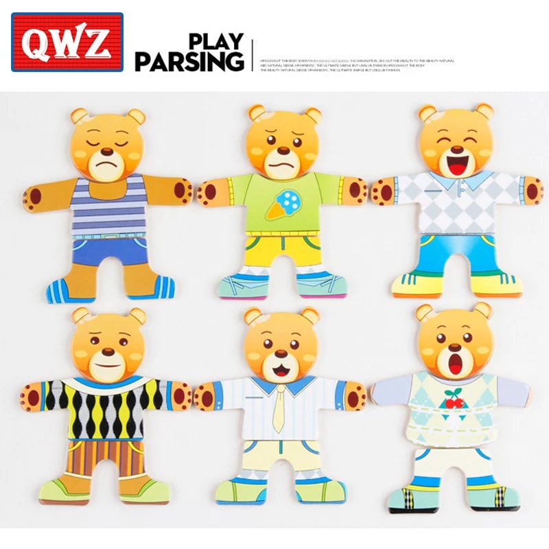 Dress-Up Puzzle Toy with Wooden Animal Family pieces encourages kids ages 3–6 to explore creativity, coordination, and storytelling.