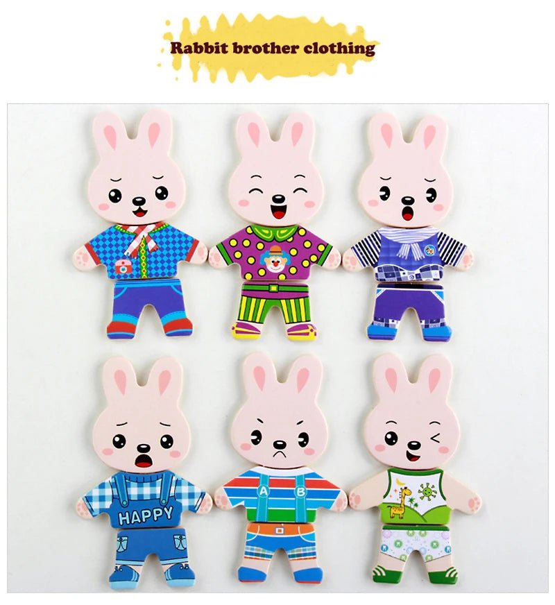 Animal Family Wooden Puzzle Set for 3–6 year olds builds imagination, coordination, and skill growth through engaging dress-up play.