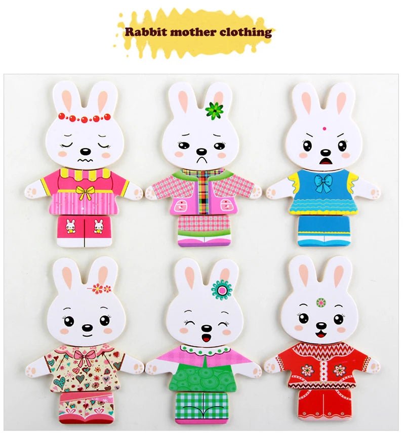 Wooden Educational Dress-Up Puzzle encourages storytelling and creativity for kids ages 3–6 with fun animal family dress-up options.