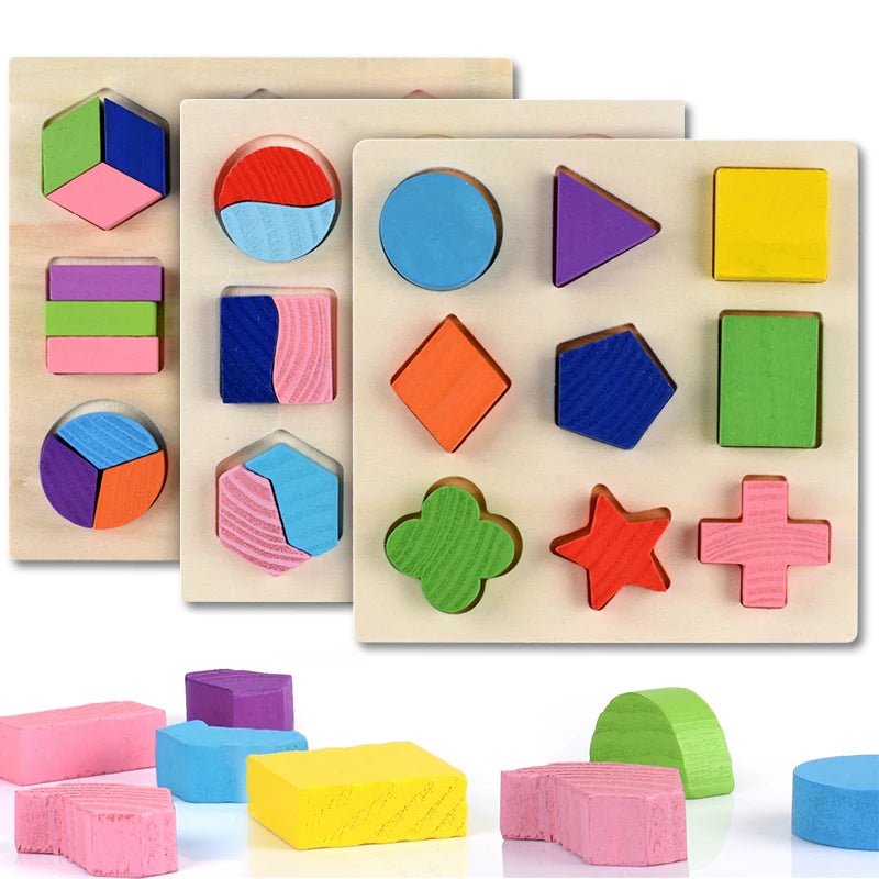 Wooden Geometric Shapes Puzzle – Montessori Sorting & Math Toy - Amiba
