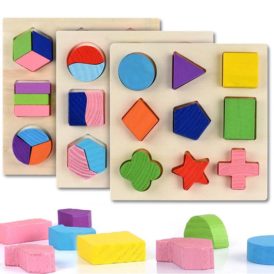 Wooden Geometric Shapes Puzzle – Montessori Sorting & Math Toy - Amiba