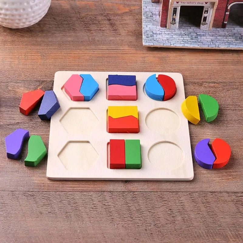 Wooden Geometric Shapes Puzzle – Montessori Sorting & Math Toy - Amiba