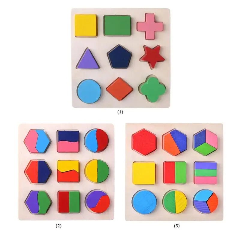Wooden Geometric Shapes Puzzle – Montessori Sorting & Math Toy - Amiba