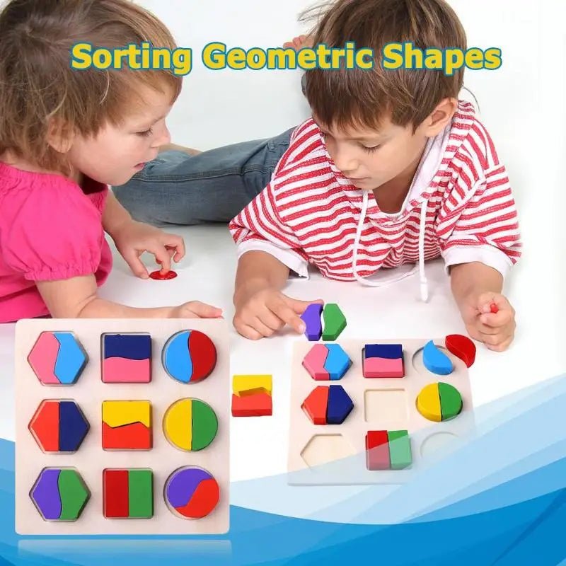 Wooden Geometric Shapes Puzzle – Montessori Sorting & Math Toy - Amiba