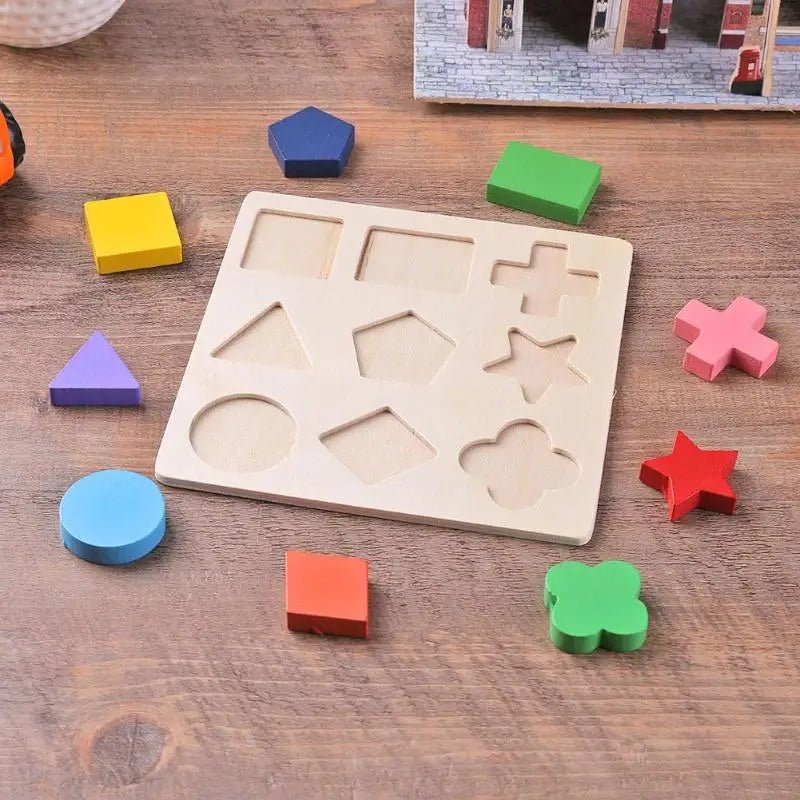 Wooden Geometric Shapes Puzzle – Montessori Sorting & Math Toy - Amiba