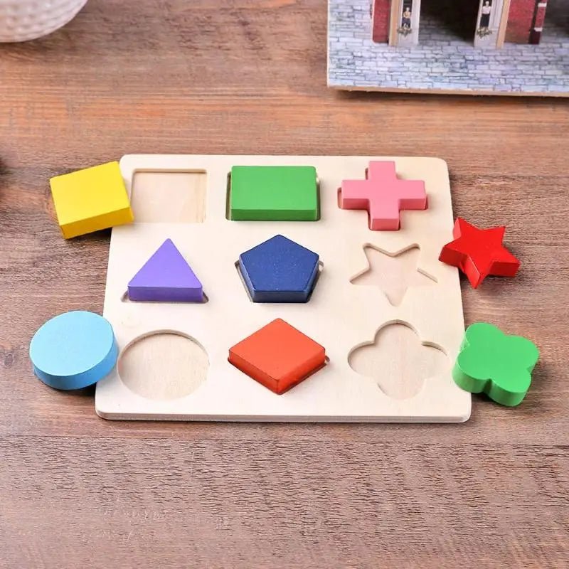 Wooden Geometric Shapes Puzzle – Montessori Sorting & Math Toy - Amiba